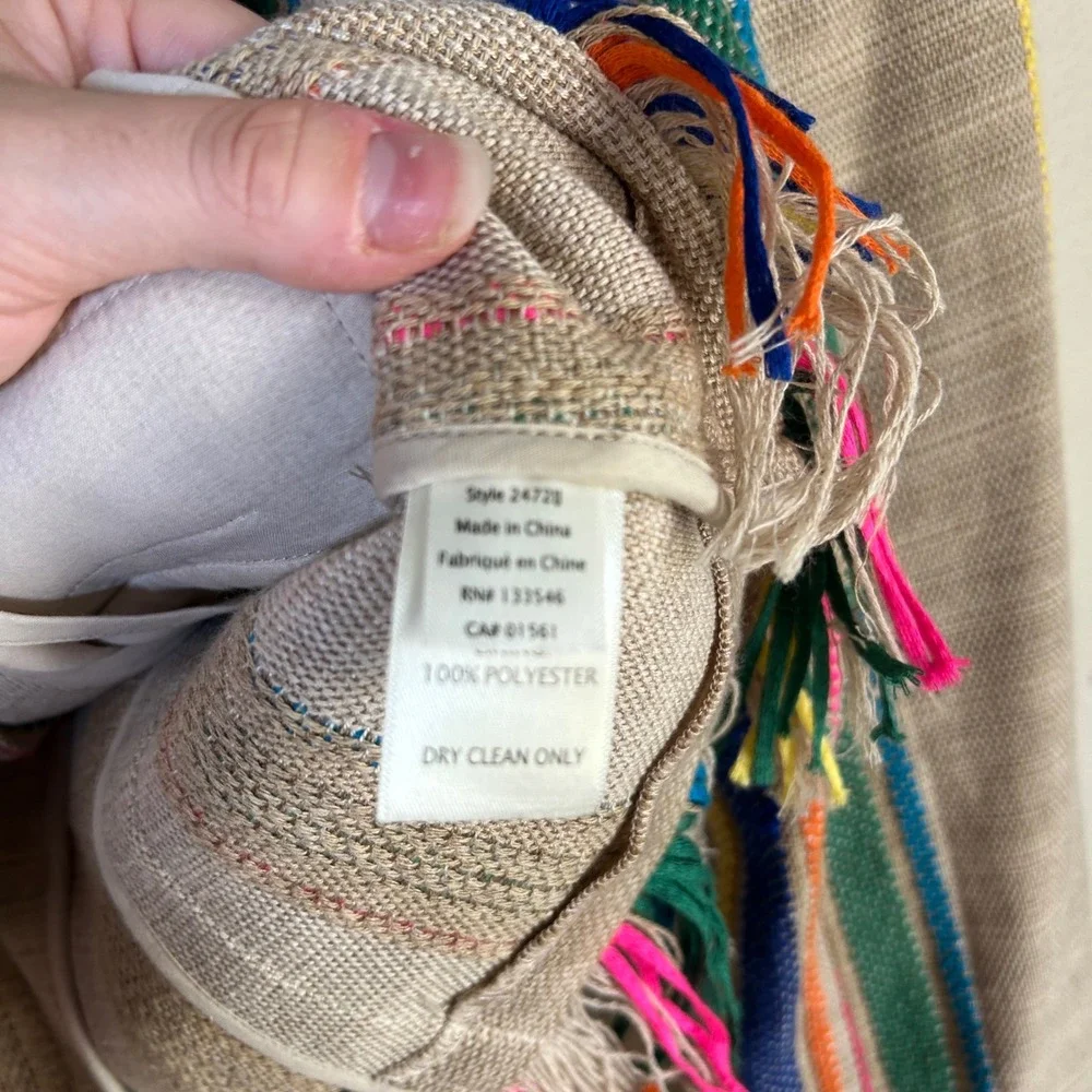 EUC‎ ecru Blazer Striped Fringe Hem Size S Tan Multicolor Boho Festival